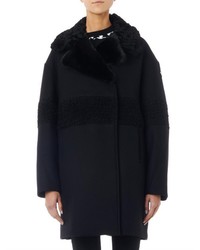 Moncler Gamme Rouge Shearling And Fur Collar Wool Coat