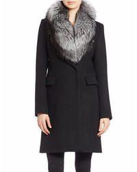 Diane von Furstenberg Silver Fox Fur Collared Coat