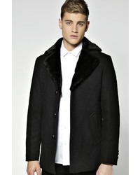 Boohoo Smart Faux Fur Collar Pea Coat