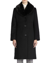 Jones New York Wool Blend Coat With Faux Fur Collar