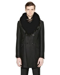 Wool Blend Coat With Fox Fur Collar
