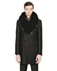 Wool Blend Coat With Fox Fur Collar