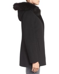 Sachi Wool Blend Coat With Genuine Fox Fur Trim