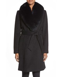 1 Madison Wool Blend Wrap Coat With Detachable Genuine Fox Fur