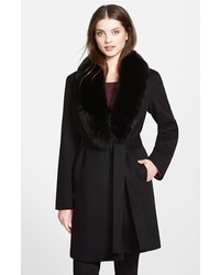 Fleurette Wool Wrap Coat With Genuine Fox Fur Collar