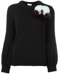 Black Fur Crew-neck Sweater