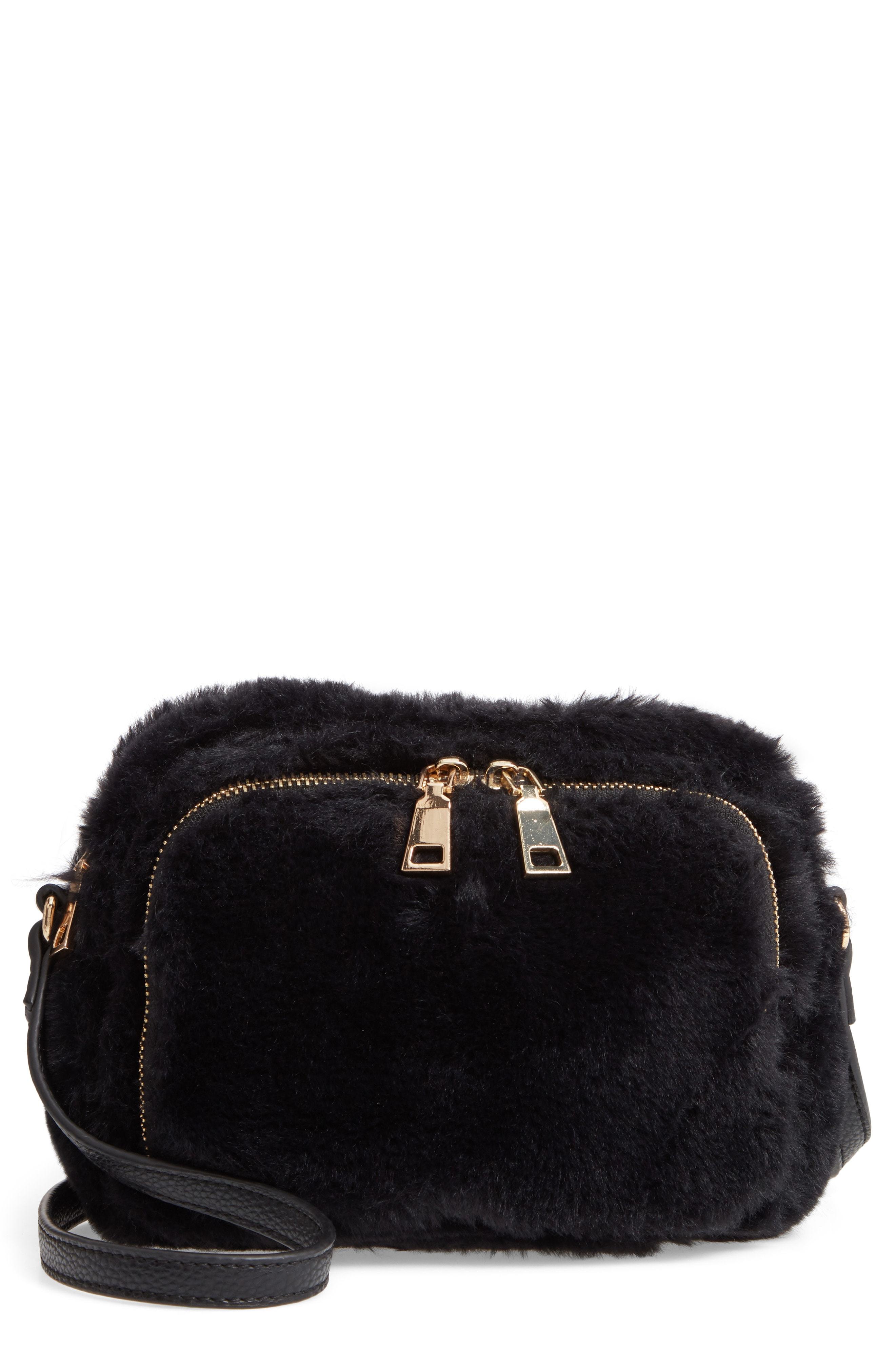 black faux fur crossbody bag