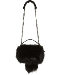 Tod's Mini Double T Genuine Fox Fur Genuine Mink Shoulder Bag Black