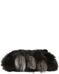 Tod's Mini Double T Genuine Fox Fur Genuine Mink Shoulder Bag Black