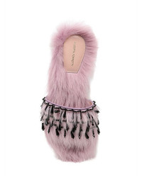 Alberta Ferretti 10mm Beaded Faux Fur Slide Sandals