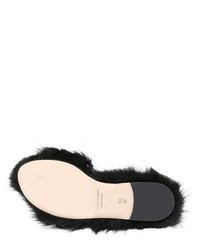 Alberta Ferretti 10mm Beaded Faux Fur Slide Sandals