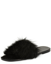 Tomas Maier Calf Fur Flat Slide Sandal Black