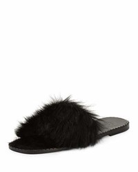 Tomas Maier Calf Fur Flat Slide Sandal Black