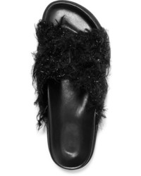 Simone Rocha Leather And Faux Fur Slides Black