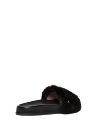 Valentino Lock Mink Fur Rubber Slide Sandals