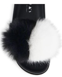 Joshua Sanders Pompom Fox Fur Leather Slides