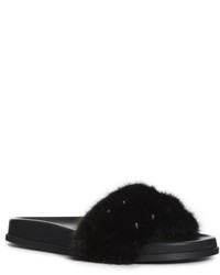 Valentino Garavani Rockstud Genuine Mink Fur Slide Sandal