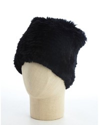 Adrienne Landau Black Rabbit Fur Beanie Hat