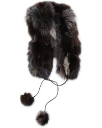 Pologeorgis Fox Fur Hat With Pompom Black