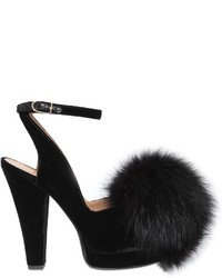 Sonia Rykiel 120mm Velvet Sandals W Fox Fur Pom Pom