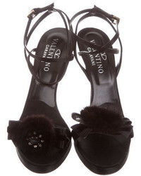 Valentino Fur Trimmed Ankle Strap Sandals