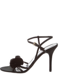 Valentino Fur Trimmed Satin Sandals