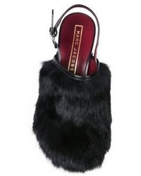 Marc Jacobs Liya Rabbit Fur Wooden Slingback Clogs