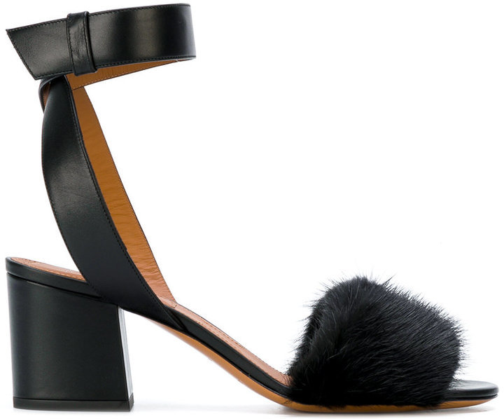 black fur block heels