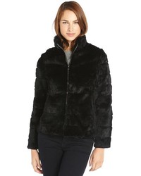 Adrienne Landau Black Rabbit Fur Laser Cut Zip Front Jacket