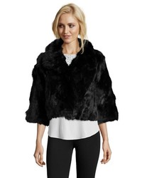 Adrienne Landau Blue Rabbit Fur 34 Sleeve Short Jacket