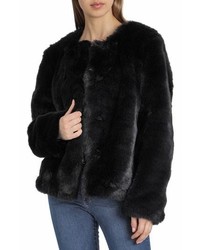 Badgley Mischka Collarless Faux Fur Jacket