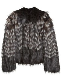 Burberry Denistone Chevron Stripe Genuine Fox Fur Jacket