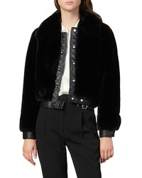 Sandro Fauny Faux Fur Leather Detail Bomber Jacket