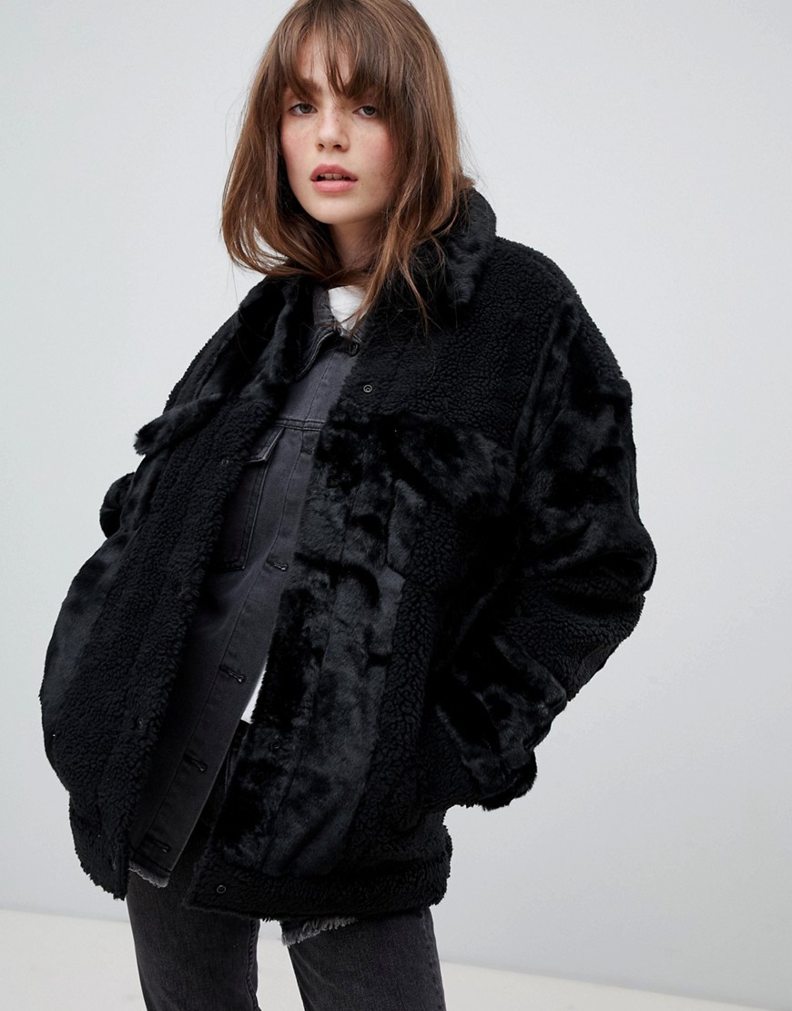 Fashion Patchwork Long Sleeves Black Faux Fur Coat  Black Stripe Faux Fur  Jacket - Fur & Faux Fur - Aliexpress