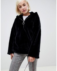 Glamorous Half Zip Hooded Jacket In Faux Fur
