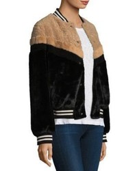 Free People Mixed Faux Fur Bomber Jacket