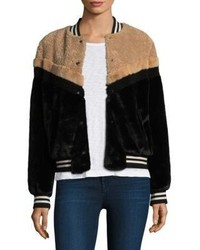Free People Mixed Faux Fur Bomber Jacket