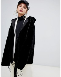 Story Of Lola Oversized Zip Front Hooded Jacket In Faux Fur