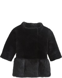 Barneys New York Short Sleeve Shearling Jacket Black