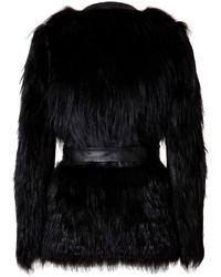 Roberto Cavalli Silver Fox Fur Belted Jacket With Leather Trim
