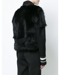 Vera Wang Striped Detail Fur Jacket