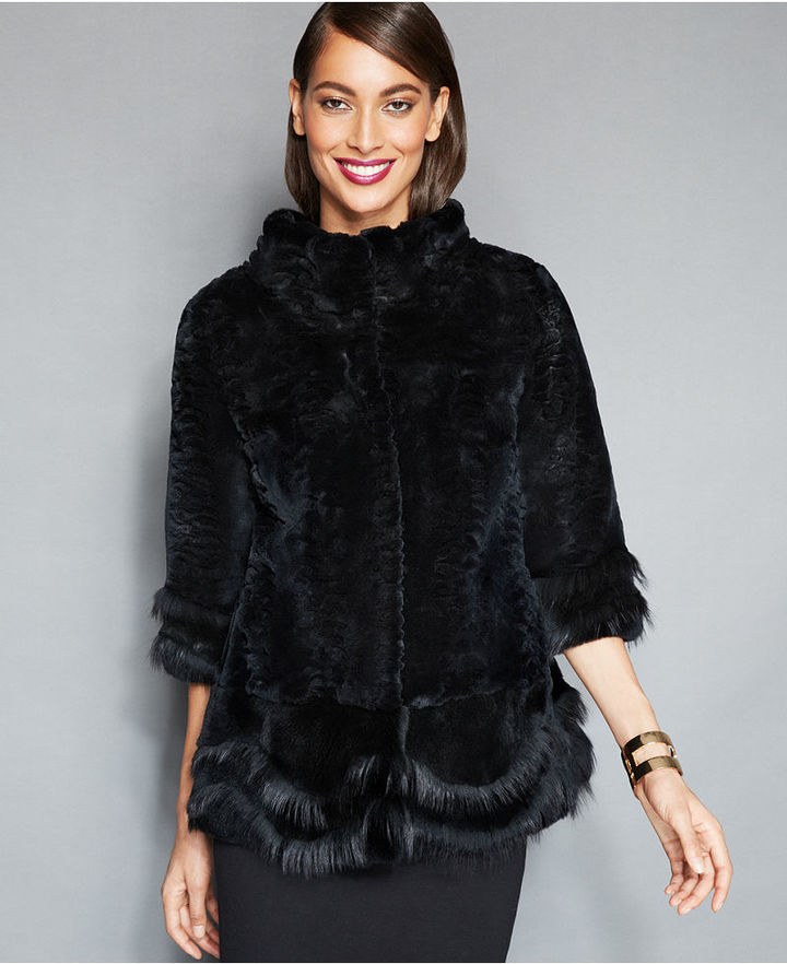 The Fur Vault Scalloped Fox Trimmed Rabbit Fur Jacket | Where to buy ...