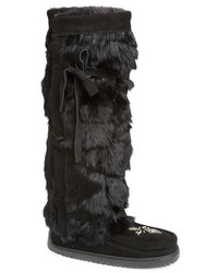 Black Fur Knee High Boots