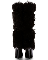 Saint Laurent Black Leather Fur Knee High Stiletto Paris Boot