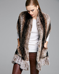 Belle Fare Knitted Rabbit Fur Wrap With Pocket
