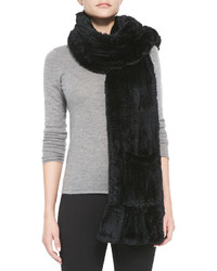 Belle Fare Knitted Rabbit Fur Wrap With Pocket Black