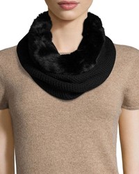 Badgley Mischka Faux Fur Knit Infinity Scarf Black