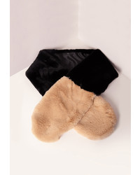 Missguided Two Color Faux Fur Scarf Black