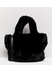 Monki Faux Fur Hand Bag In Black
