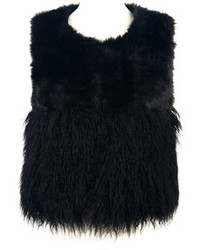 Choies Black Faux Fur Waistcoat With Contrast Fluffy Panel